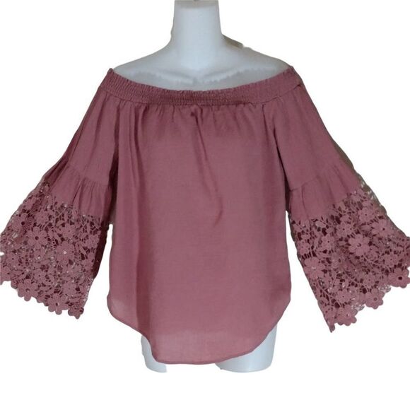 LISTICLE Dusty Rose Off-The-Shoulder Peasant Top Small - Picture 1 of 8